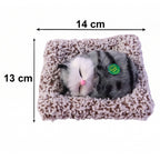 Side perspective of plush open-eye cat figurine