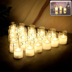 Set of 24 LED tealight candles with transparent glass holders