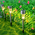 Detailed view of solar lawn lamp features including solar panel and LEDs