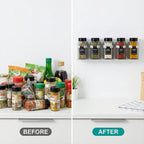 Spice jar storage rack mounted with adhesive for easy access