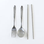 Eco friendly reusable cutlery with fork, spoon and chopsticks