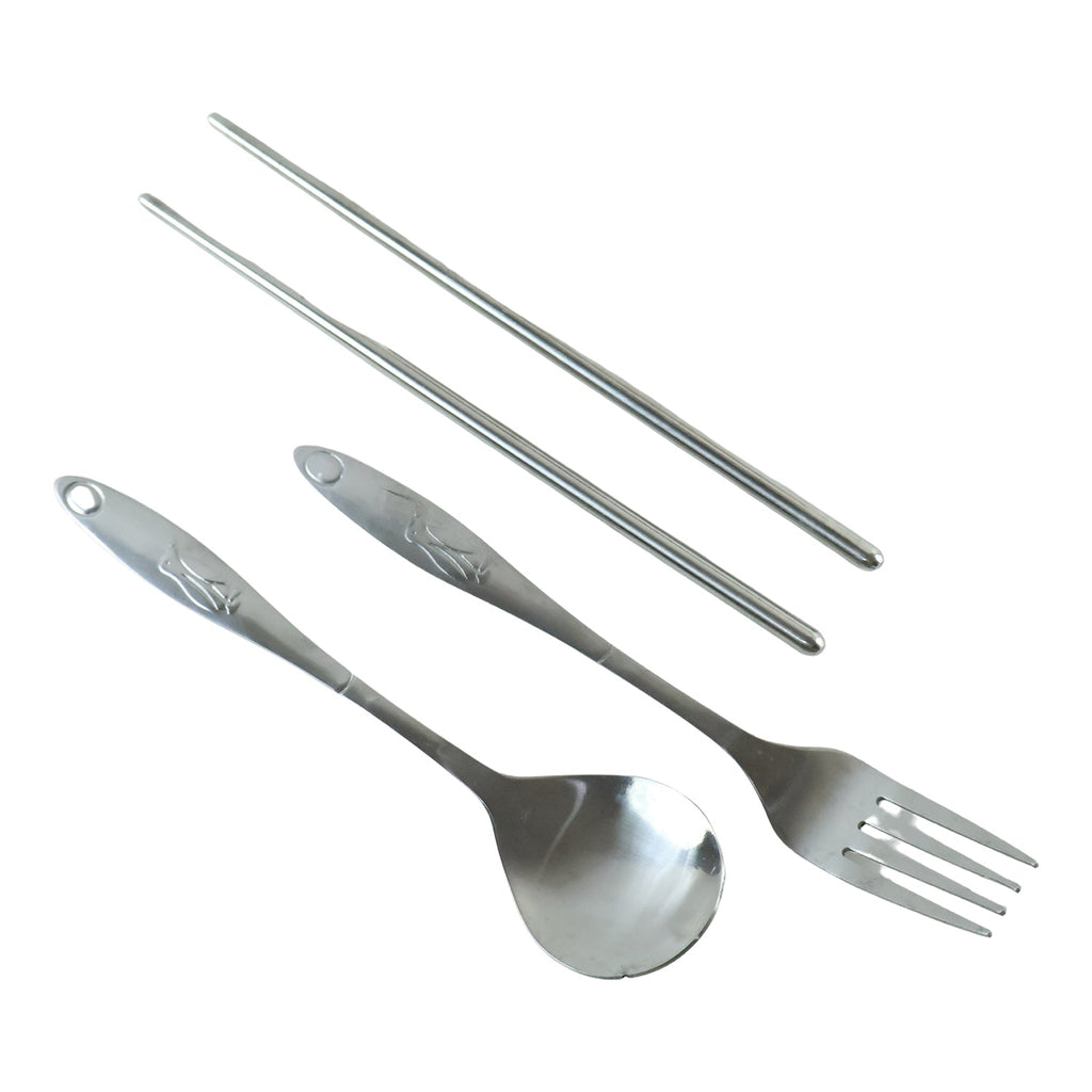 Eco friendly reusable cutlery set with spoon, fork and chopsticks