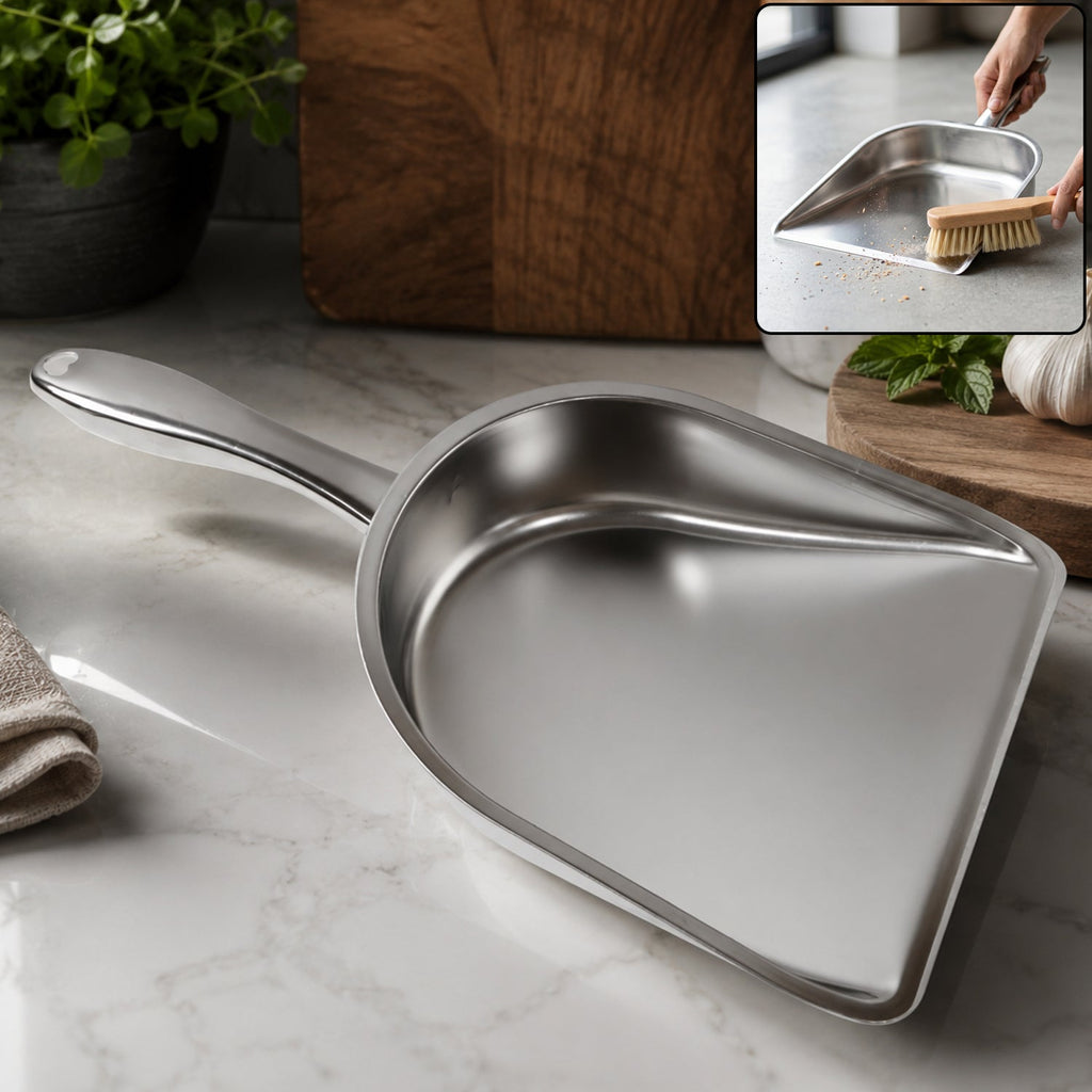 Heavy duty steel dustpan with handle