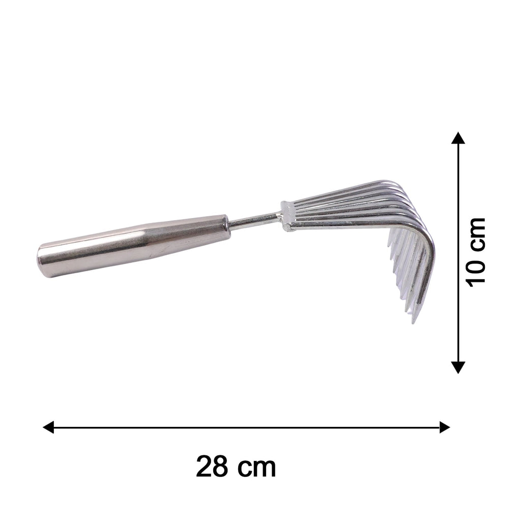 Size guide for garden rake showing compact length of 28 cm