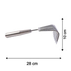 Size guide for garden rake showing compact length of 28 cm