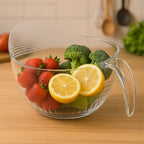 Durable transparent plastic mixing bowl with sturdy handle