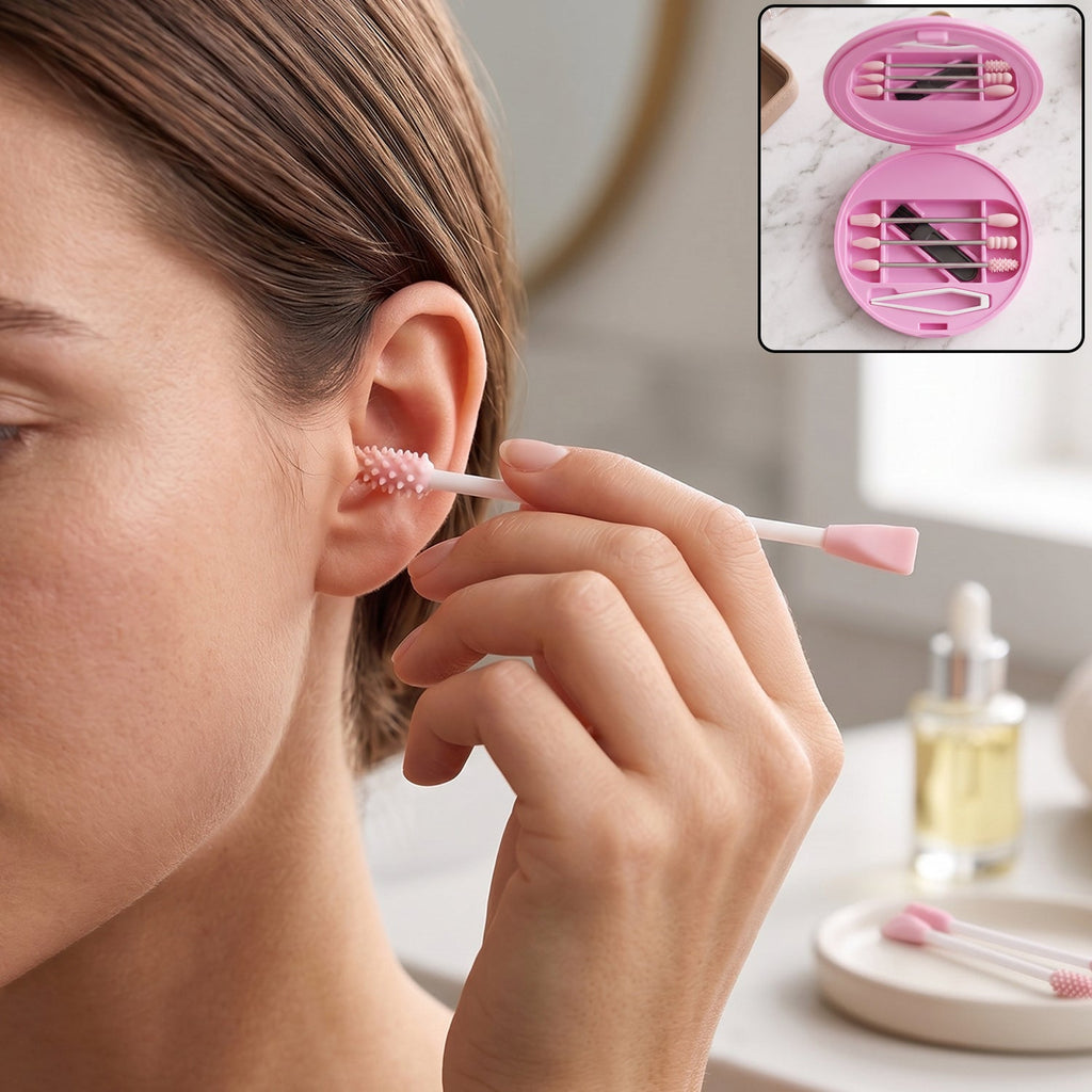 Flexible silicone ear buds with case for easy cleaning