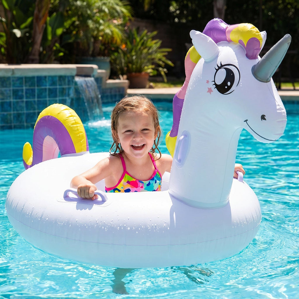 Kids pool float ring with bright unicorn pattern for water safety