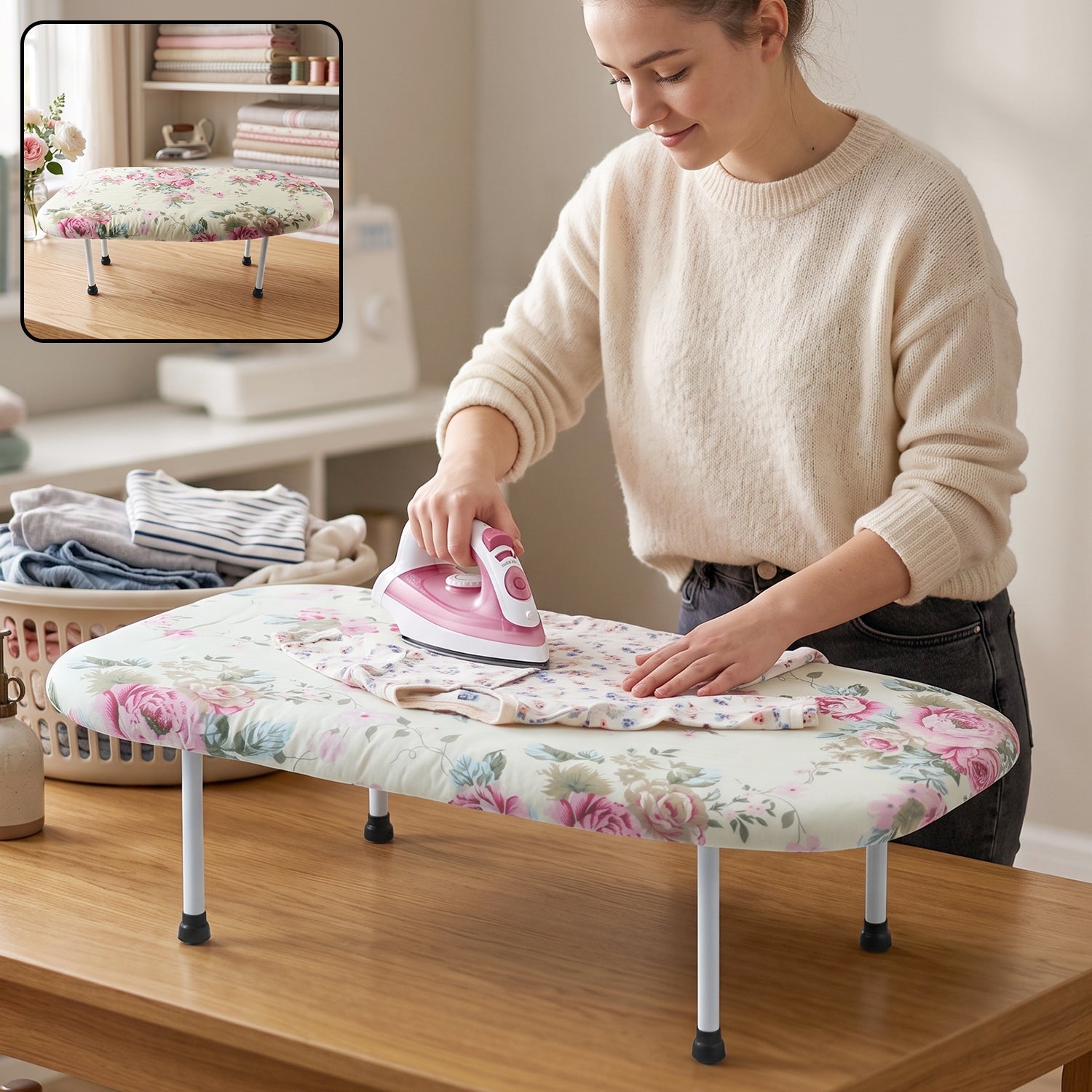 Foldable tabletop ironing board, portable mini iron board with cotton cover (1 pc)