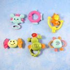 Assorted baby rattles with different textures to stimulate touch senses