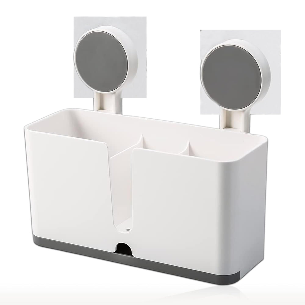 Storage bin set for toothbrush organization in bathroom with adhesive mount
