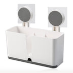 Storage bin set for toothbrush organization in bathroom with adhesive mount