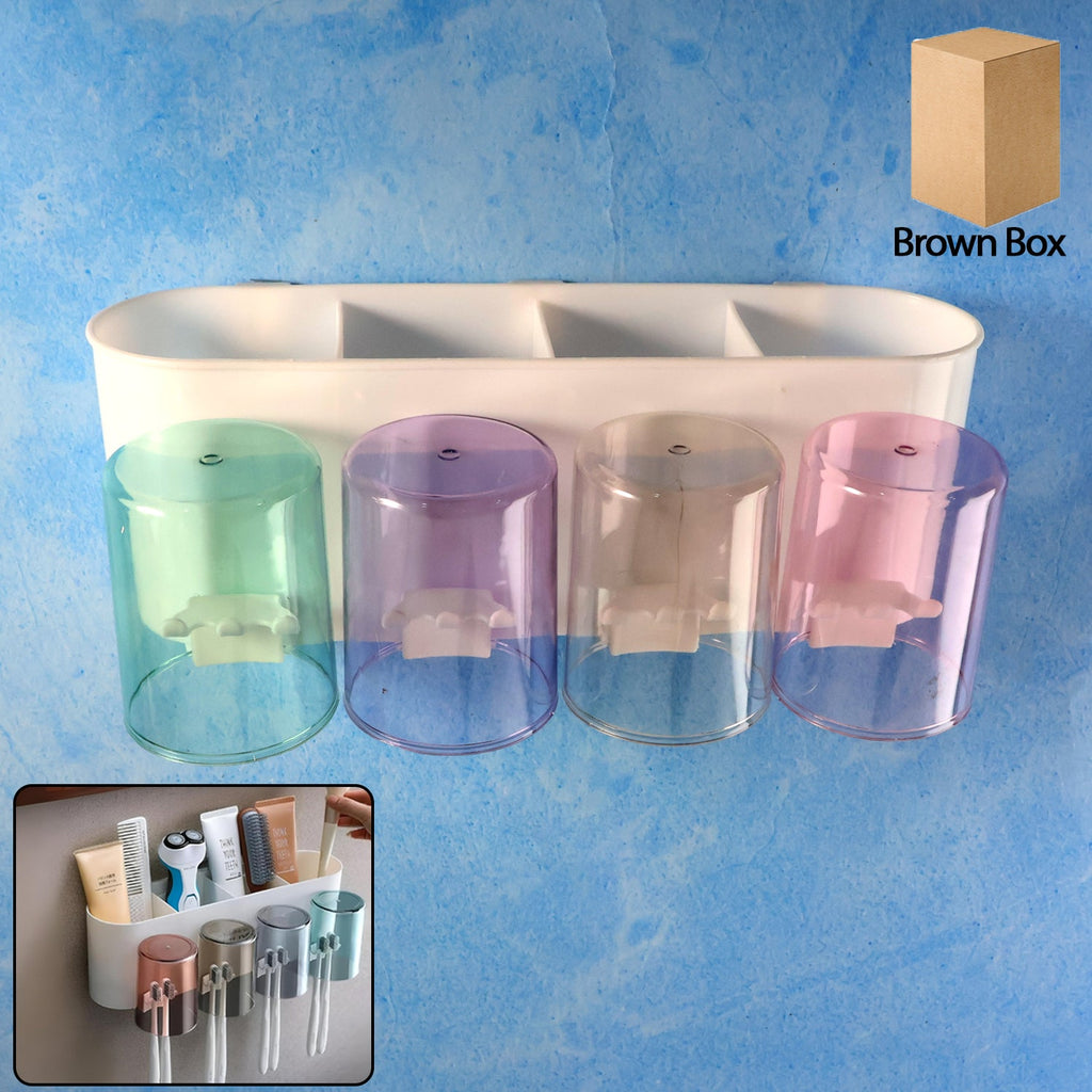 Wall mounted toothbrush holder with 4 inverted cups for hygienic drying