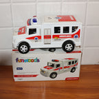 Close detail of realistic design on friction powered ambulance toy