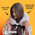 Soft grey neck cushion for flights, cars and trains
