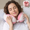 U shaped travel neck pillow, soft plush pink and white head and neck support (1 pc)