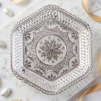 Silver tray floral pattern detail
