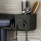 Hair dryer hanging rack with additional storage compartments and hook