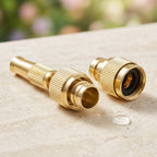Golden Brass Garden Hose Water Nozzle Spray Gun with Quick Connect Tap Adapter (1 Set) view 7