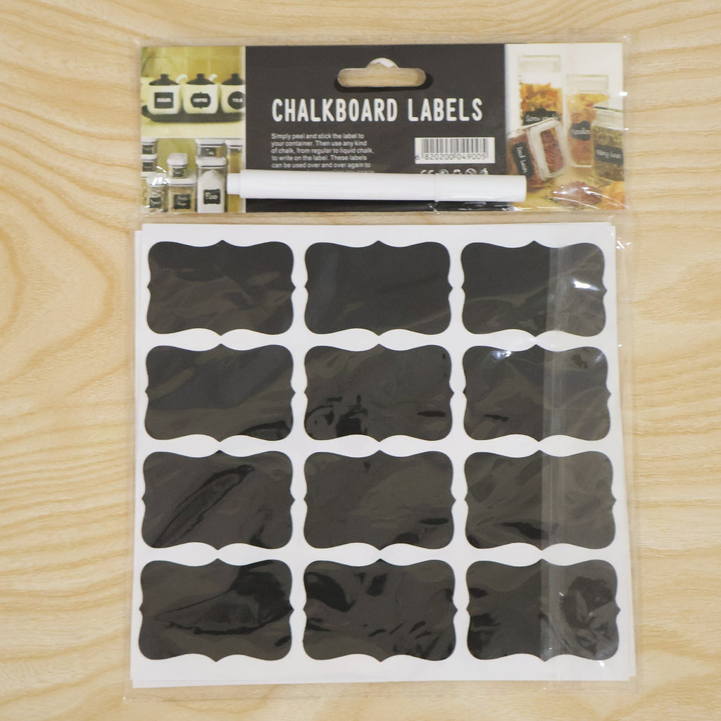 Fancy blackboard sticker set with pen for jars and boxes