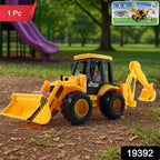 Backhoe Loader Toy Truck featuring movable front loader and rear backhoe arms