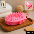Close-up of soft silicone bristles on bath brush for gentle exfoliation
