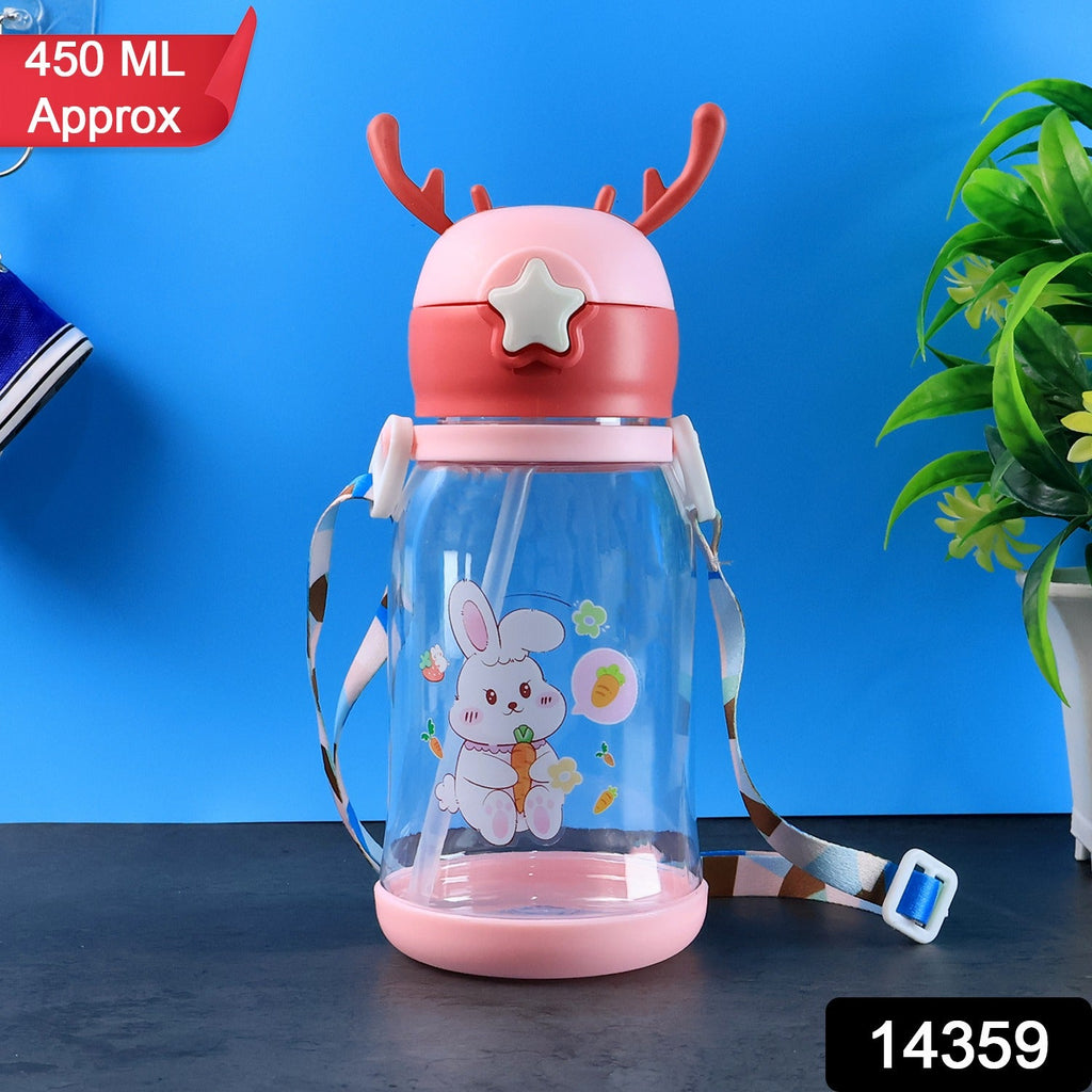 Cute kids cartoon water bottle featuring easy straw sipper and adjustable strap
