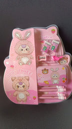 Cartoon stationery set for kids showing included pencils and accessories