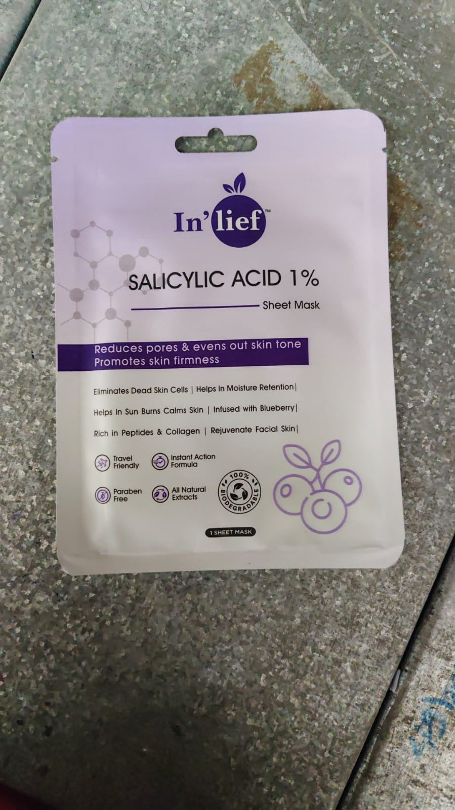 Promotional photo of Salicylic Acid 1% Sheet Mask emphasizing clear skin benefits