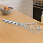 Close-up of stainless steel balloon whisk ideal for whipping and beating