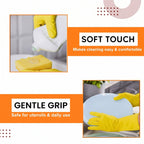 Yellow gloves designed for dishwashing and cleaning tasks