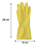Medium yellow gloves with size dimensions for household cleaning