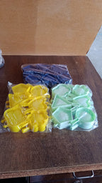Plastic cookie cutter moulds set displayed with various shapes for creative baking projects.