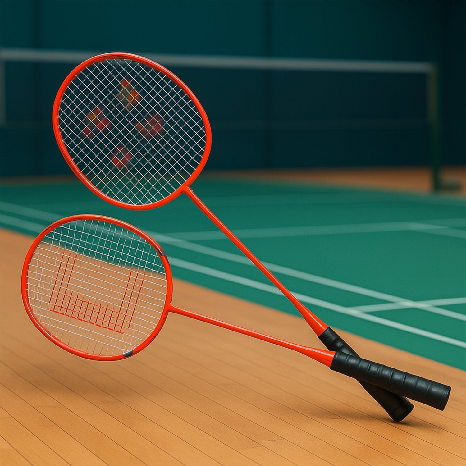Set of kid-friendly badminton rackets with colorful grips