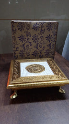Lifestyle shot of the Golden Pooja Chowki, enhancing spiritual ambiance.