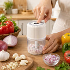 Chopping onions with electric garlic chopper