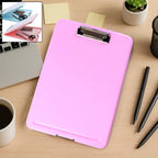 A4 clipboard with hard plastic body and storage compartment suitable for school and office use