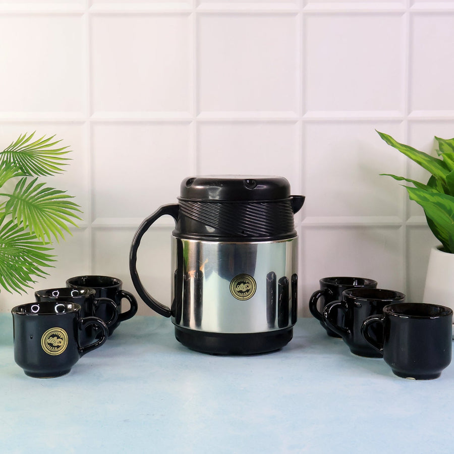 Insulated Thermos Flask with 6 Ceramic Cups – Keeps Drinks Hot