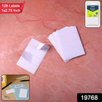 Close-up of plain white self adhesive label sticker with writable matte surface