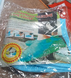 A clear plastic package for waterproof silicone shoe covers, displaying product features and images of the blue covers.
