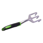 Ergonomic hand cultivator with three tines for garden beds