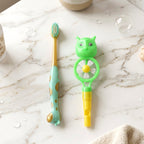 Packaged kids toothbrush set designed with colorful and playful animal whistle toys
