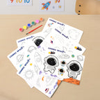 Box packed kids painting kit with cosmic space drawings and painting supplies