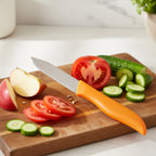Close-up shot of sharp blade on stainless steel paring knife