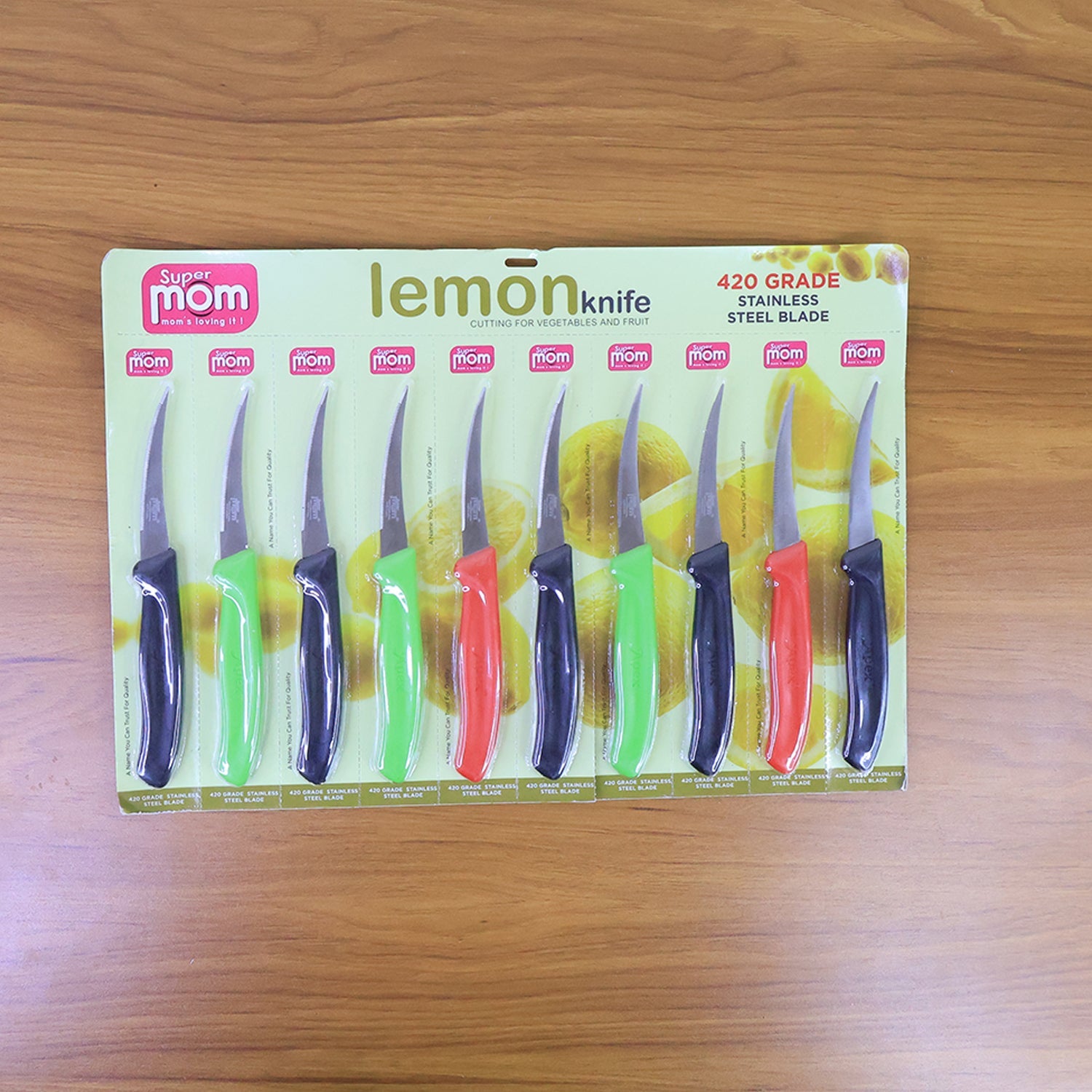 Detailed view of stainless steel lemon knife blade with serrated edge for smooth cutting