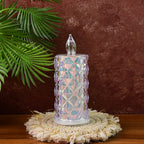 Decorative LED candles with holographic surface placed on decorative tray