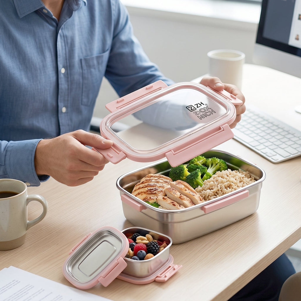 Stainless steel lunch box with secure locking lid
