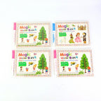 Child’s hand revealing colours on magic water activity book with water pen
