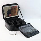 Detailed view of premium black LED makeup organizer box zipper