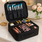 Closed LED makeup storage box with illuminated touch sensor mirror